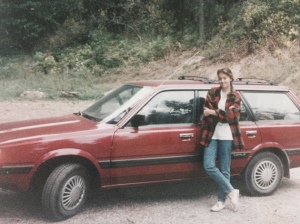leaning on my original "Scubaru" by Lake Pend Orielle in northern Idaho,1993