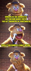 Fozzie Bear : Singing in the Shower is all fun and games until you get shampoo in your mouth. Then it becomes a soap opera.