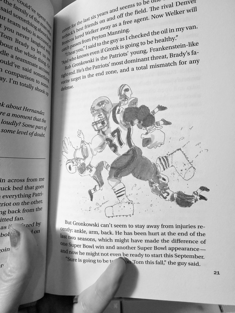 a photo of a book-page, showing one of that author's sketches