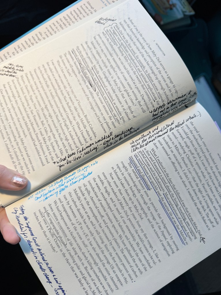 annotated pages of "Ahab's Rolling Sea"