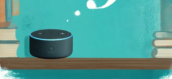 cartoon of an Amazon Echo on a shelf