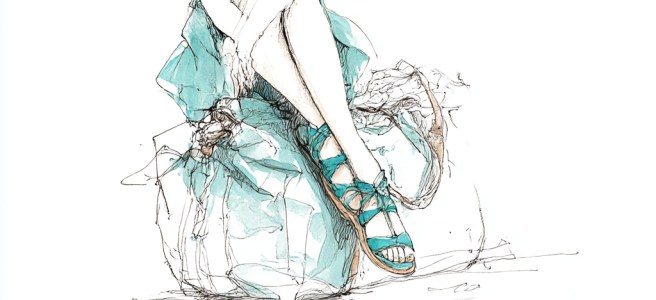 cartoon of the writer sitting on a packed duffel bag