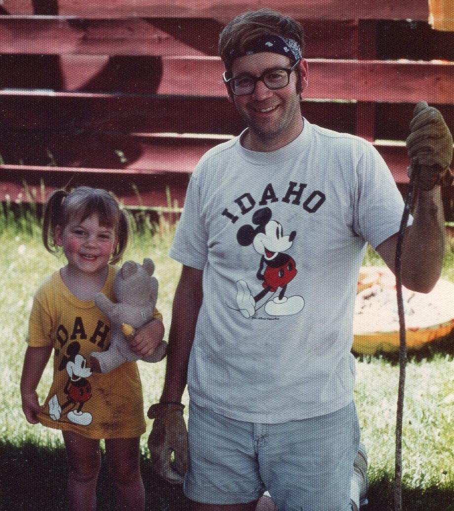 the author and her dad, in matching shirts, 1977